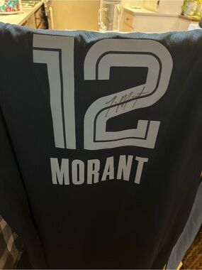 Signed #12 Morant Basketball Jersey - Dark Gray with White Number